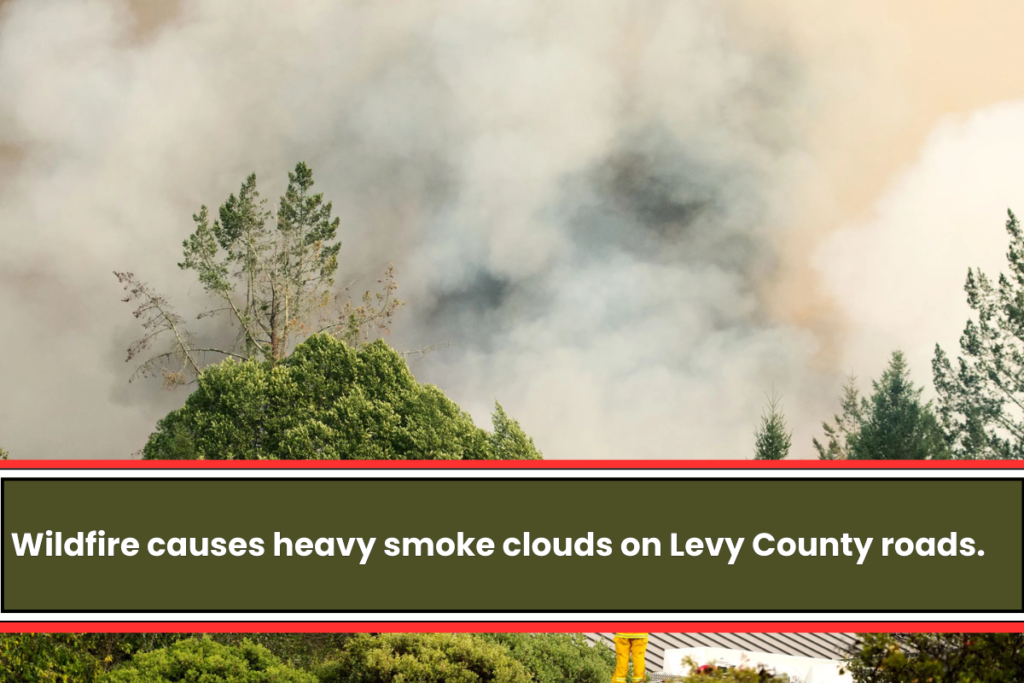 Wildfire causes heavy smoke clouds on Levy County roads.