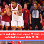 Williams and Agbo each scored 20 points as USC defeated San Jose State 82-68.